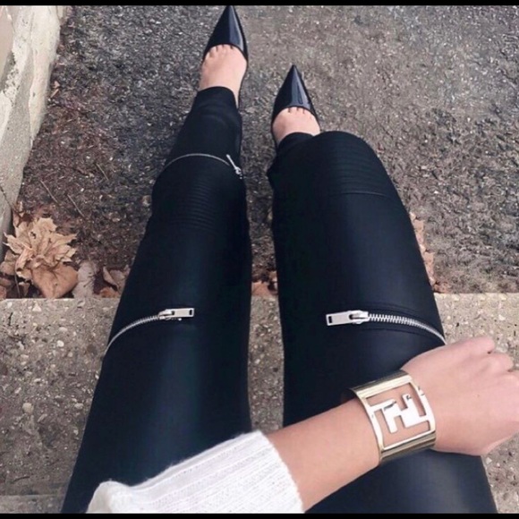 Zara Denim - Zara Women’s Black Moto Pants Small